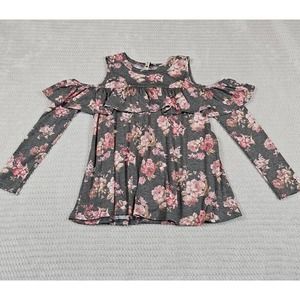 Pomelo Cold Shoulder Shirt Girls Size Small Floral Print Ruffled